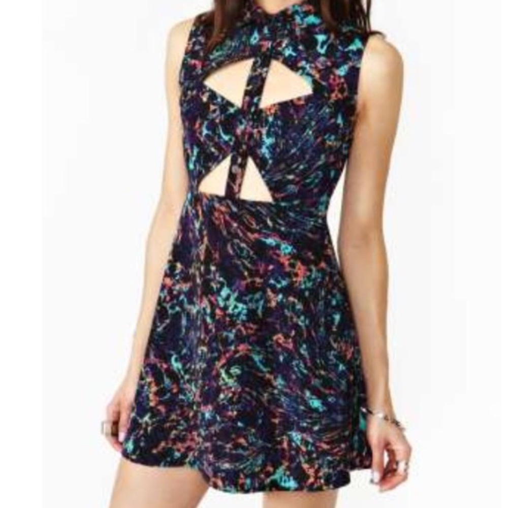 Nastygal cut out multi color splatter print dress